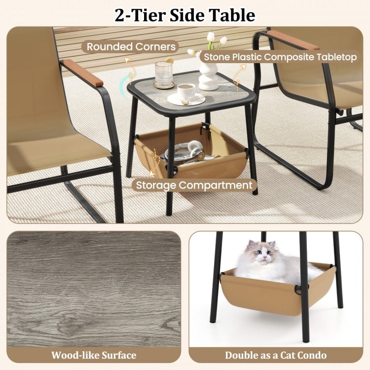 3 Pieces Patio Furniture Set Outdoor Bistro Conversation Set-Brown
