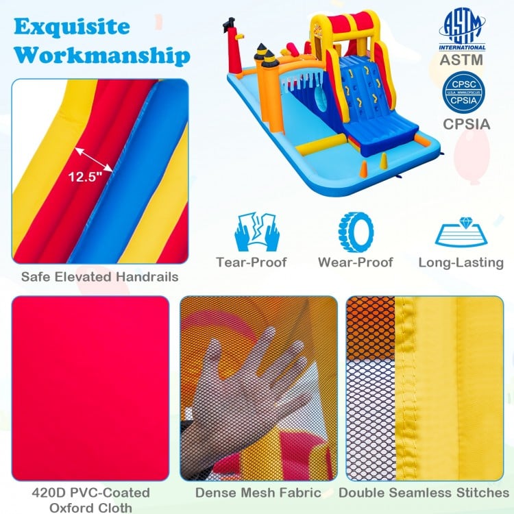 6-In-1 Inflatable Water Slide with Dual Slides Climbing Wall and Cave Crawling Game with 950W Blower
