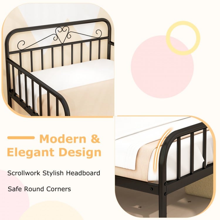 Twin Size Bed Frame with Headboard and Safety Side Guardrails-Black