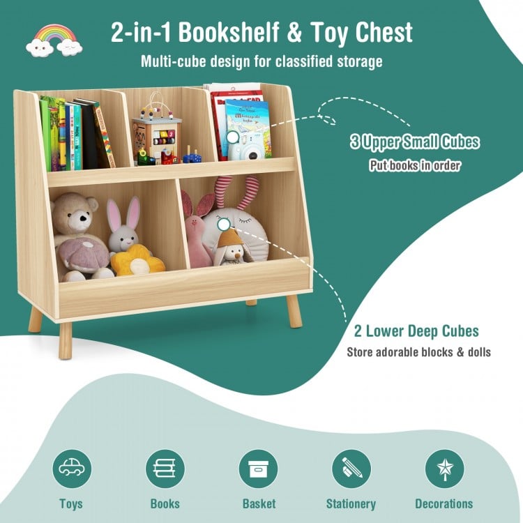 5-Cube Kids Bookshelf and Toy Organizer with Anti-Tipping Kits-Oak