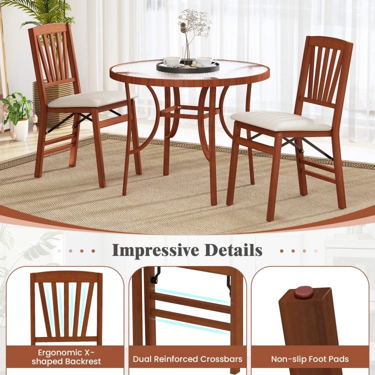 Folding Dining Chairs Set of 2 with Padded Seat and Rubber Wood Frame-B