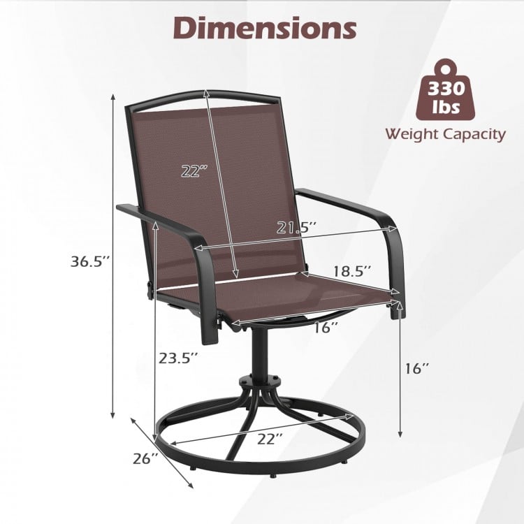Outdoor Swivel Chairs Set of 2 with High Back and Breathable Seat-Coffee