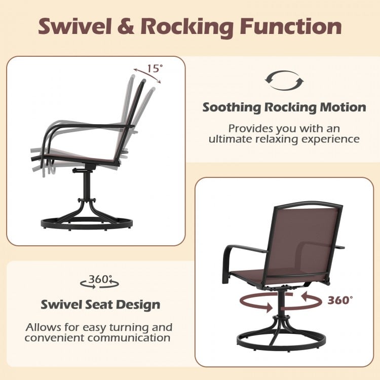 Outdoor Swivel Chairs Set of 2 with High Back and Breathable Seat-Coffee