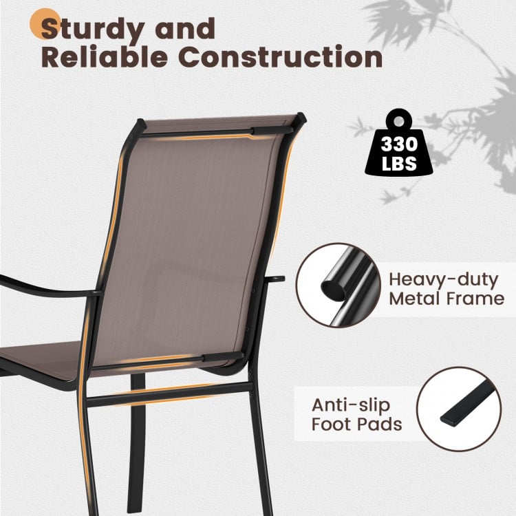 Patio Dining Chair Set of 2 with Wide Seat and Heavy-Duty Metal Frame-Brown