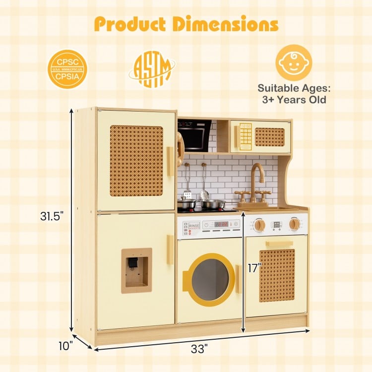 Kids Wooden Kitchen Playset with Realistic Lights and Sounds-Yellow