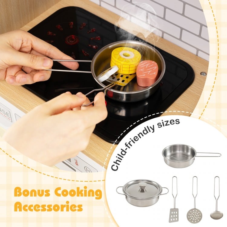 Kids Wooden Kitchen Playset with Realistic Lights and Sounds-Yellow