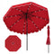 9.3 Feet Solar Patio Umbrella with 24 LED Lights Vented Top and Ruffles-Red