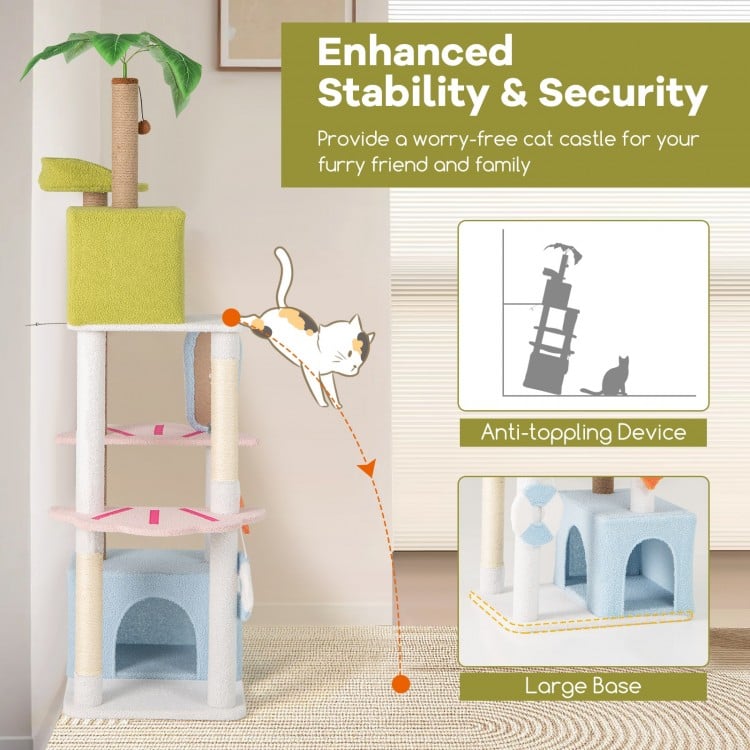 71 Inch Cat Tree Multi-Level Aesthetic Beach-Themed Kitten Tower-Colorful