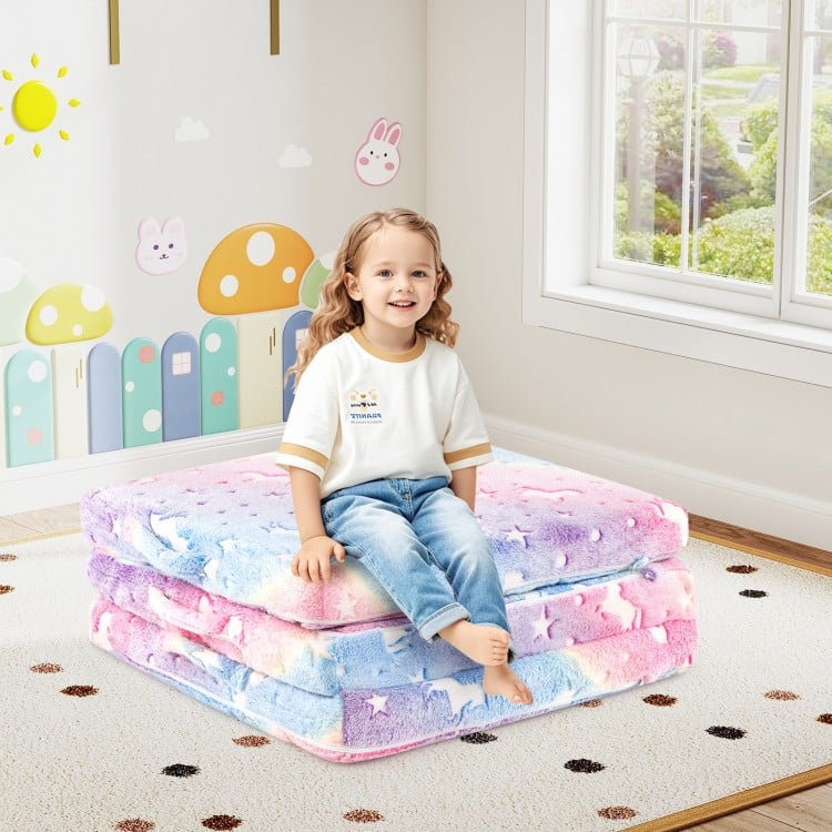 Foldable Floor Mattress for Kids with Washable Flannel Cover-Multicolor