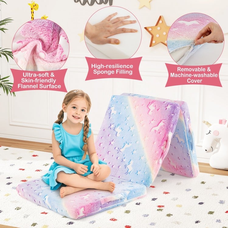 Foldable Floor Mattress for Kids with Washable Flannel Cover-Multicolor