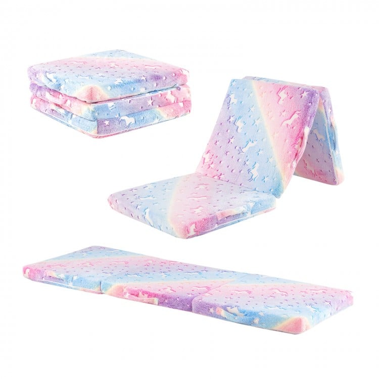 Foldable Floor Mattress for Kids with Washable Flannel Cover-Multicolor