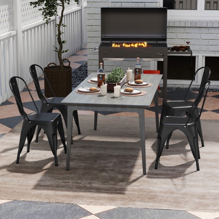 Metal Dining Chairs Set of 4 with Removable Backrest for Dining Room Restaurant Living Room-Black