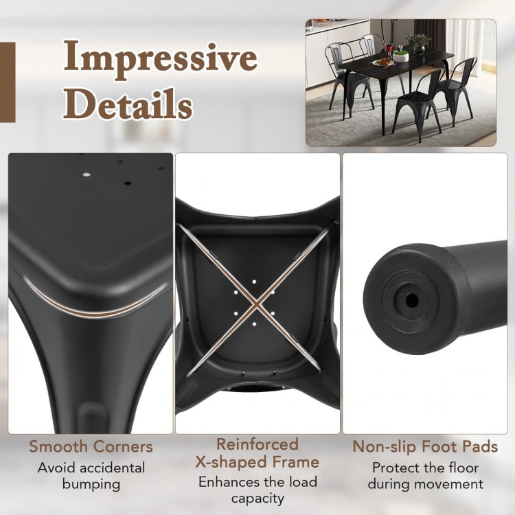 Metal Dining Chairs Set of 4 with Removable Backrest for Dining Room Restaurant Living Room-Black