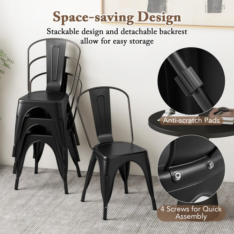 Metal Dining Chairs Set of 4 with Removable Backrest for Dining Room Restaurant Living Room-Black