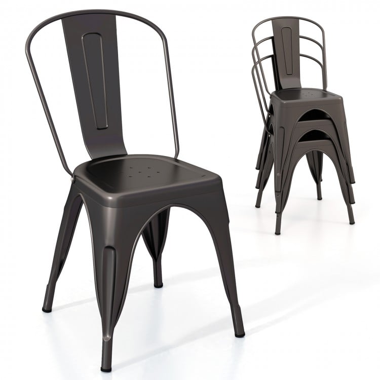 Metal Dining Chairs Set of 4 with Removable Backrest for Dining Room Restaurant Living Room-Gun