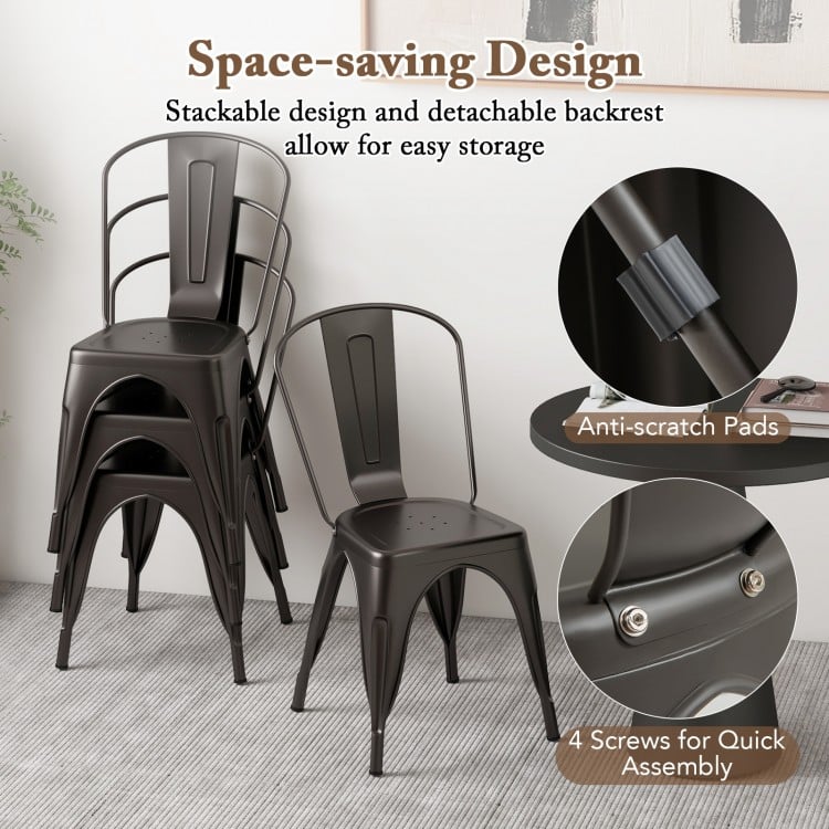 Metal Dining Chairs Set of 4 with Removable Backrest for Dining Room Restaurant Living Room-Gun