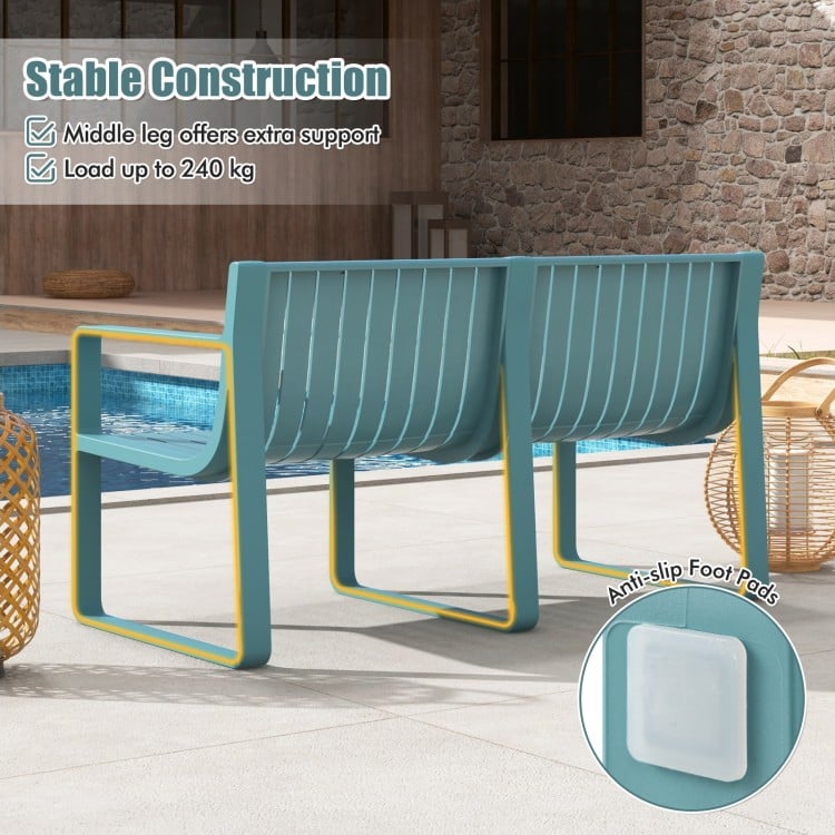 Weather-resistant Plastic 2-Person Bench with Curved Backrest-Blue