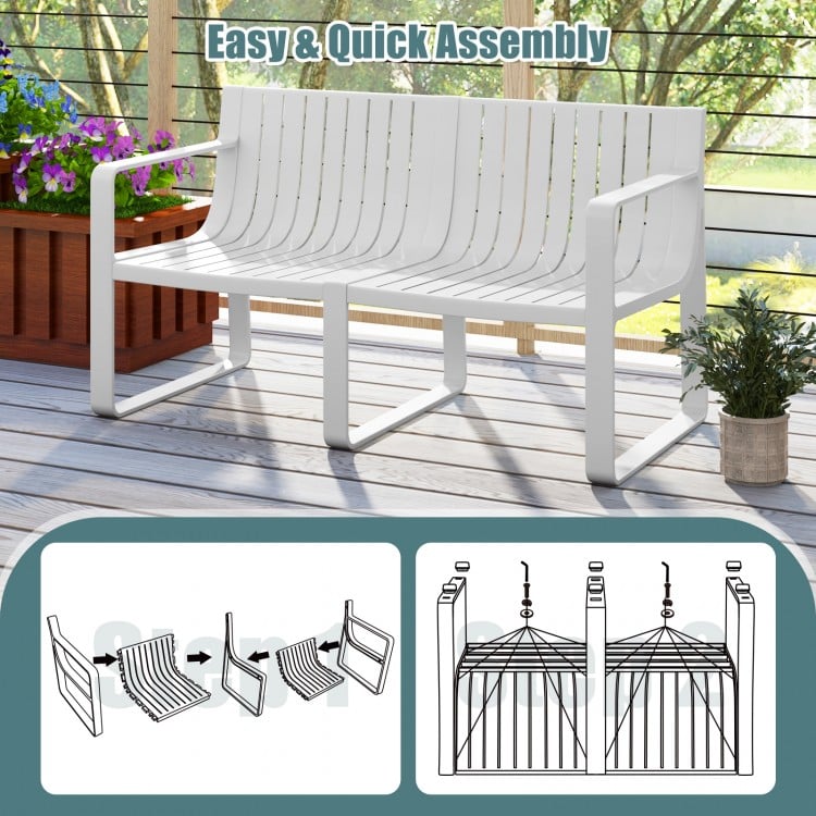 Weather-resistant Plastic 2-Person Bench with Curved Backrest-White