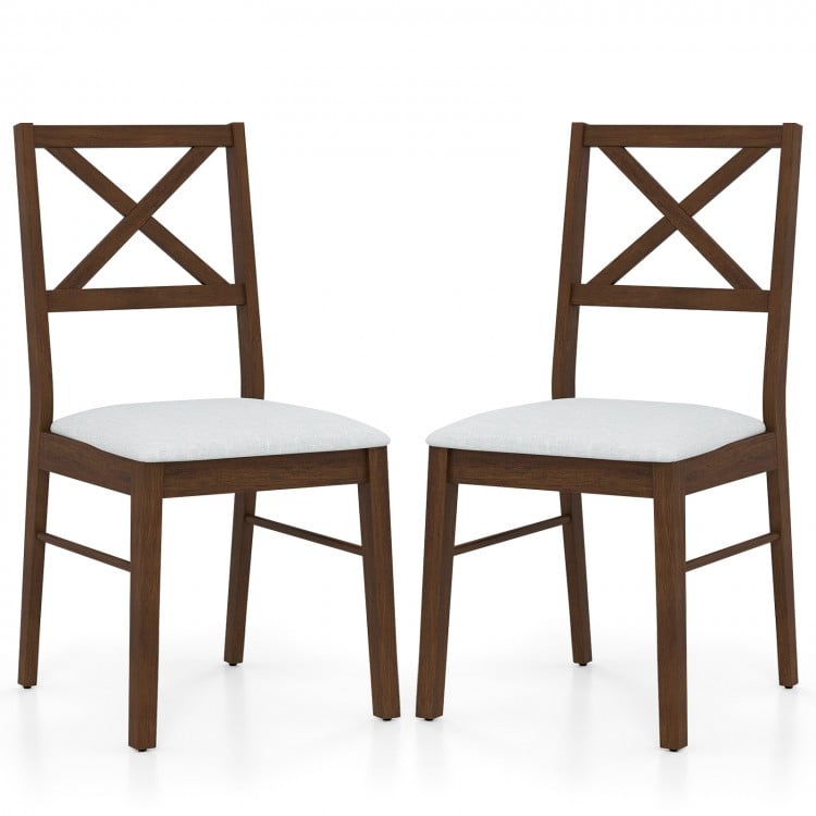 Upholstered Side Dining Chairs Set of 2 with Rubber Wood Frame-Brown