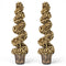 4 FT Artificial Topiary Spiral Tree Set of 2 with Vintage Plastic Nursery Pot-Gold
