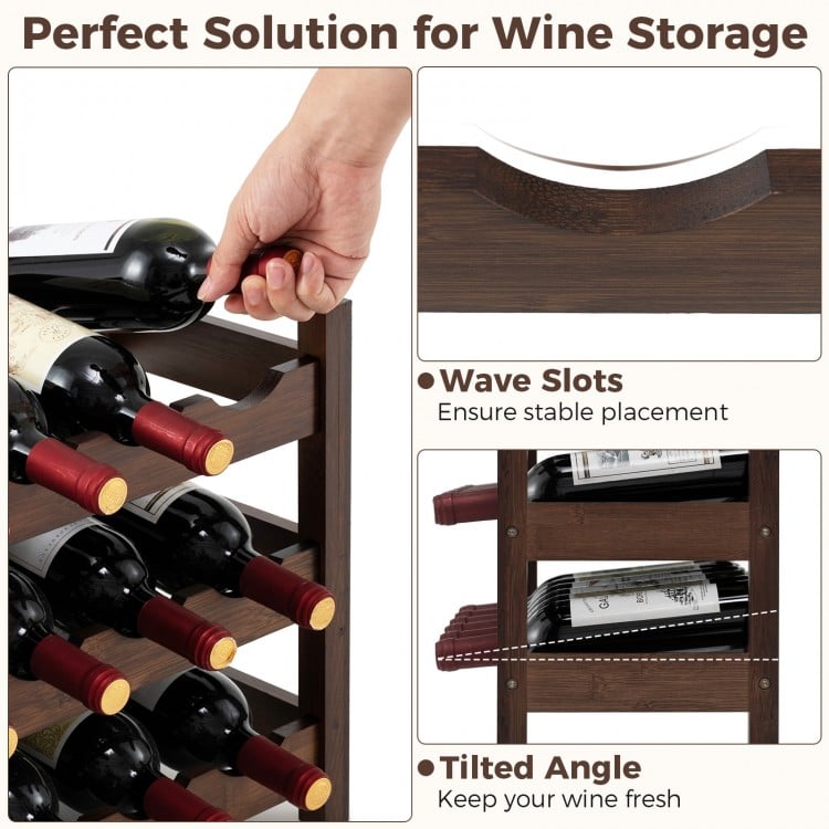 3-Tier Bamboo Freestanding Countertop Wine Bottle Organizer-Coffee