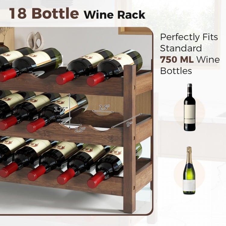 3-Tier Bamboo Freestanding Countertop Wine Bottle Organizer-Coffee