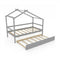 Kids Twin Size House Bed with Trundle and Roof-Gray