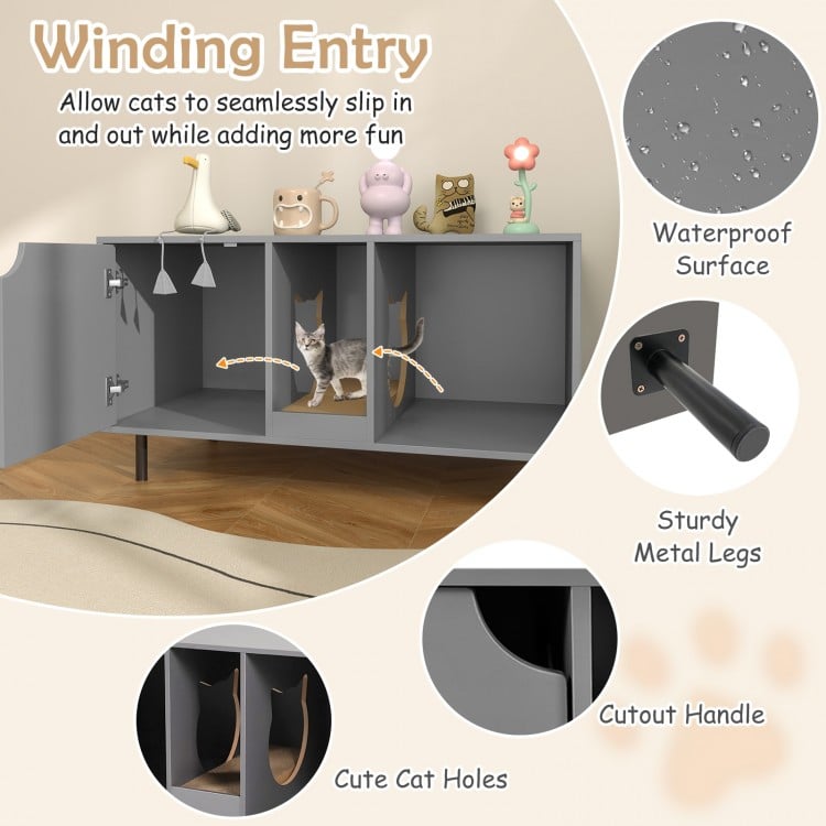 40 Inch Cat Litter Box Enclosure for 2 Cats Hidden Cat Washroom-Gray