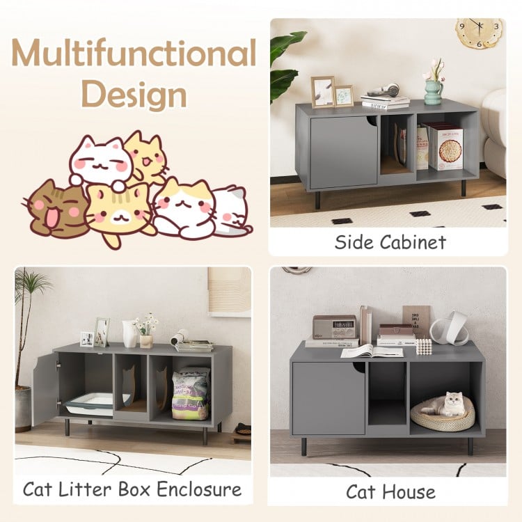 40 Inch Cat Litter Box Enclosure for 2 Cats Hidden Cat Washroom-Gray