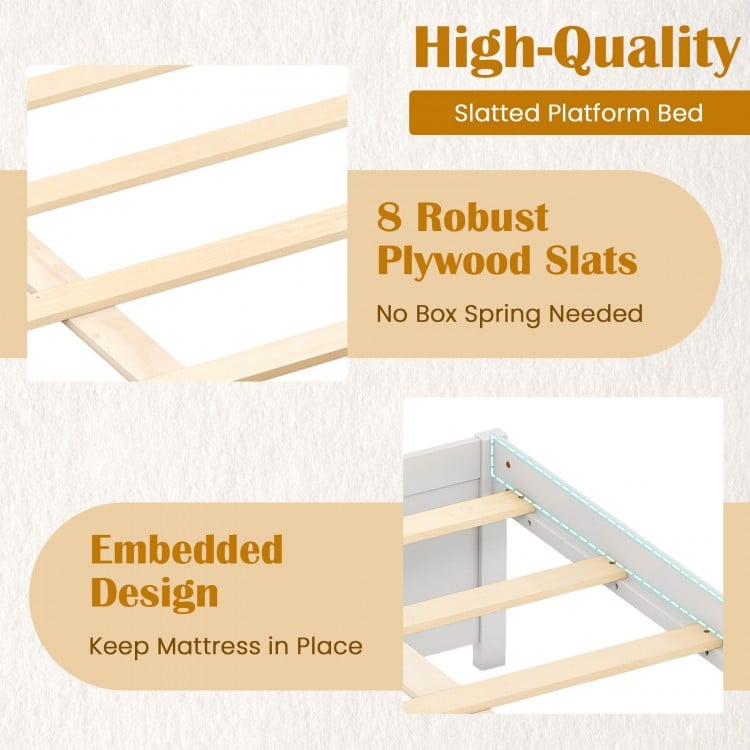 Queen Size Bed Frame with 2 Rolling Storage Drawers-White