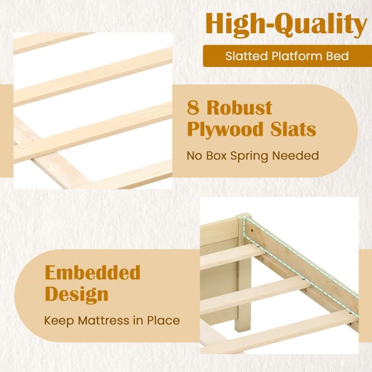 Queen Size Bed Frame with 2 Rolling Storage Drawers-Natural