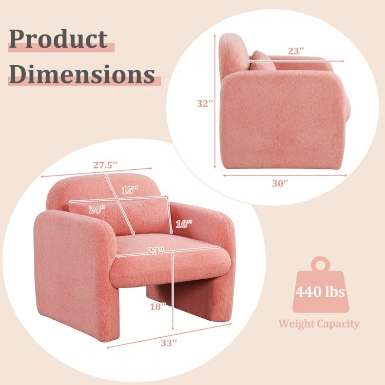 Modern Accent Chair with Waist Pillow and Armrests for Living Room Bedroom-Pink