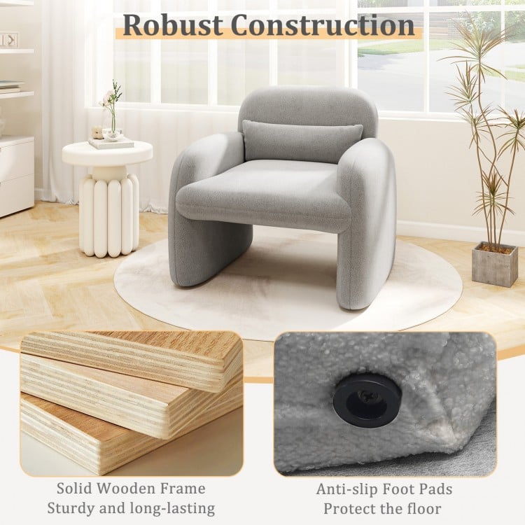 Modern Accent Chair with Waist Pillow and Armrests for Living Room Bedroom-Gray