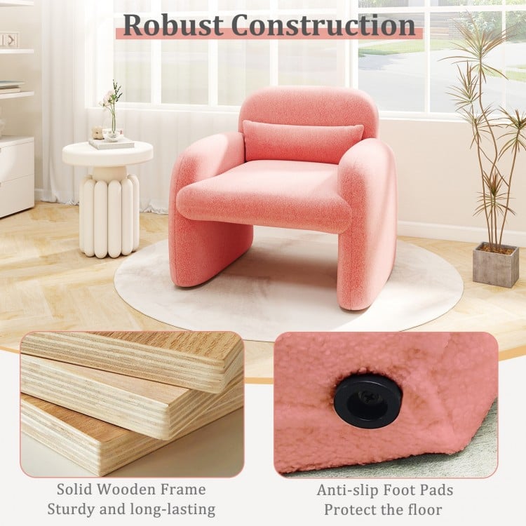 Modern Accent Chair with Waist Pillow and Armrests for Living Room Bedroom-Pink