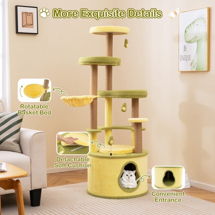 Large Avocado Cat Tree Multi-level Cat Tower with Private Condo-Green