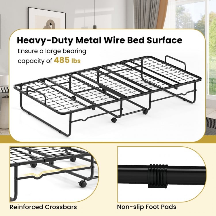 Twin Size Folding Bed with Memory Foam Mattress and Heavy-duty Metal Frame