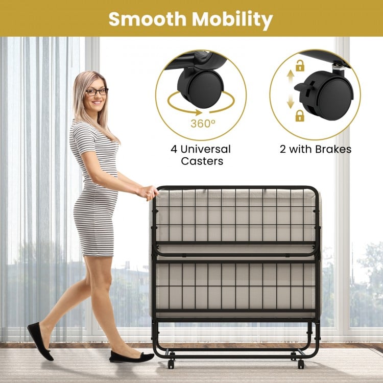 Twin Size Folding Bed with Memory Foam Mattress and Heavy-duty Metal Frame