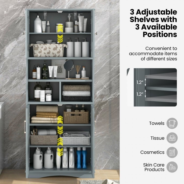 Tall Bathroom Cabinet Large Floor Storage Cabinet with Acrylic Doors and 3 Cubes-Gray