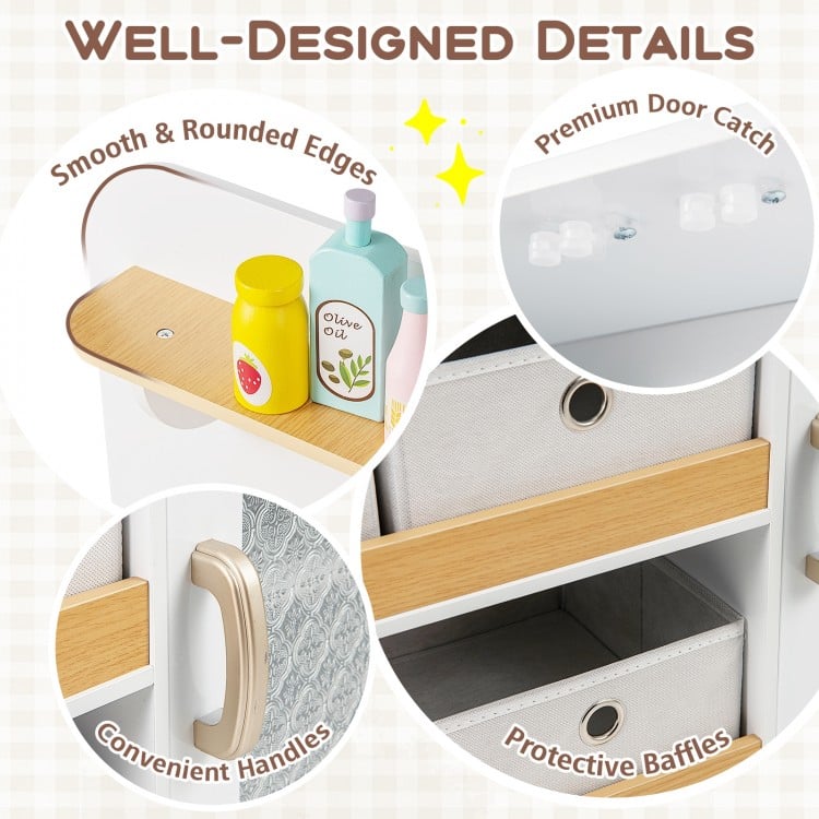 Kids Kitchen Playset with Cooking Accessories and Toy Cuttable Veggies-White