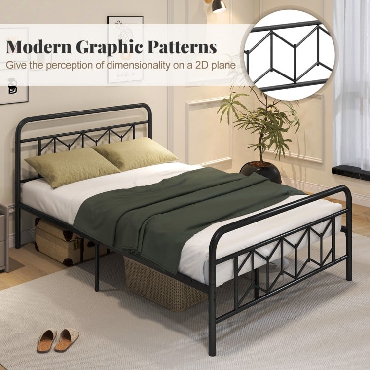 Platform Bed with High Headboard and Snap Lock Metal Slats-Full Size