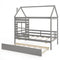 Twin Size Wooden Platform House Bed with Trundle and Roof-Grey