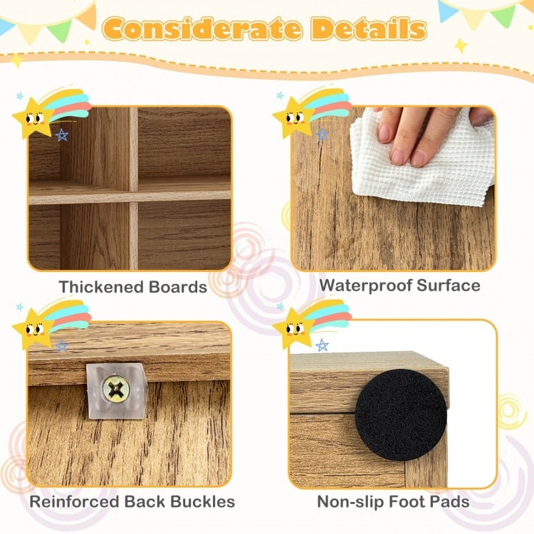 3-Tier Children's Multi-Functional Bookcase Toy Storage Bin Floor Cabinet-Natural
