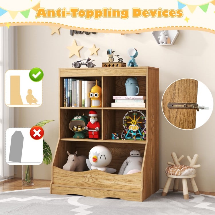 3-Tier Children's Multi-Functional Bookcase Toy Storage Bin Floor Cabinet-Natural