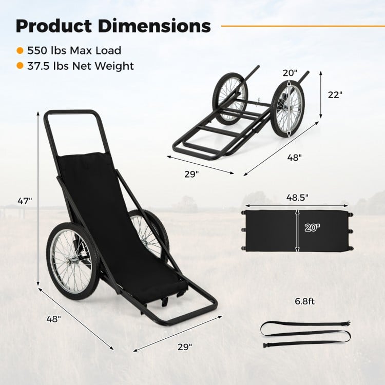 550 LBS Folding Deer Game Cart with Polyester Liner for Hunting