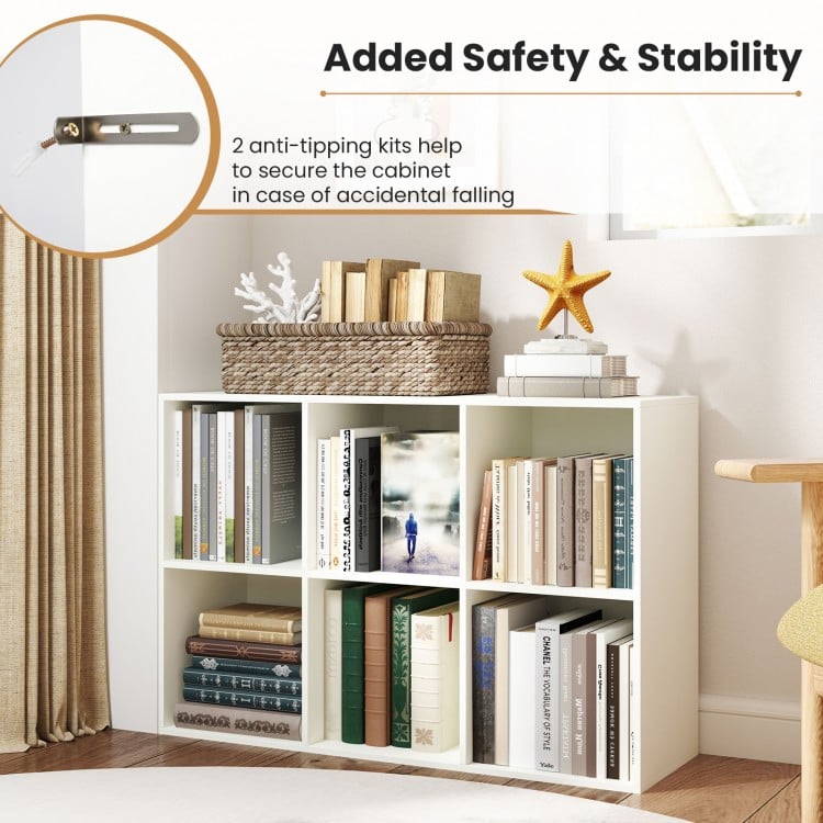 Modern 6-Cube Bookcase with Anti-tipping Kits for Bedroom Living Room-White