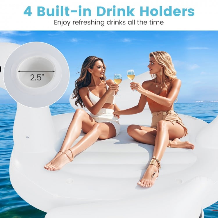 Giant Inflatable Swan Floating Island 4-Person Pool Float with 4 Cups Holders