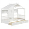 Twin Size House Bed with 2 Storage Drawers and Fence Guardrails-White