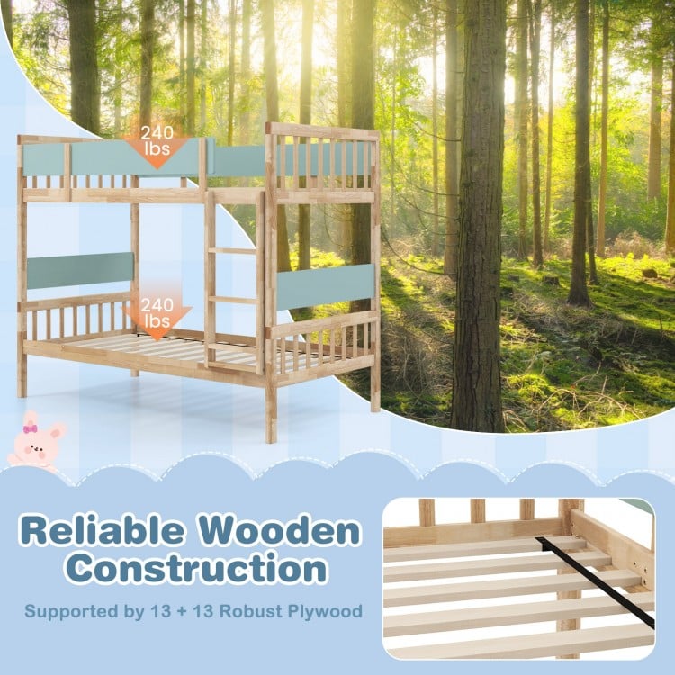 Twin Over Twin Bunk Bed with Ladder and Full-length Guardrails-Natural