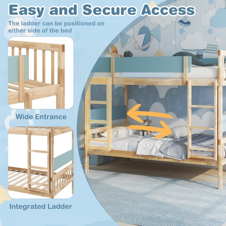 Twin Over Twin Bunk Bed with Ladder and Full-length Guardrails-Natural