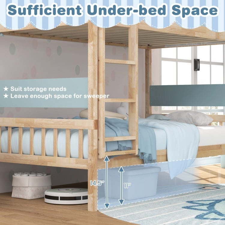Twin Over Twin Bunk Bed with Ladder and Full-length Guardrails-Natural